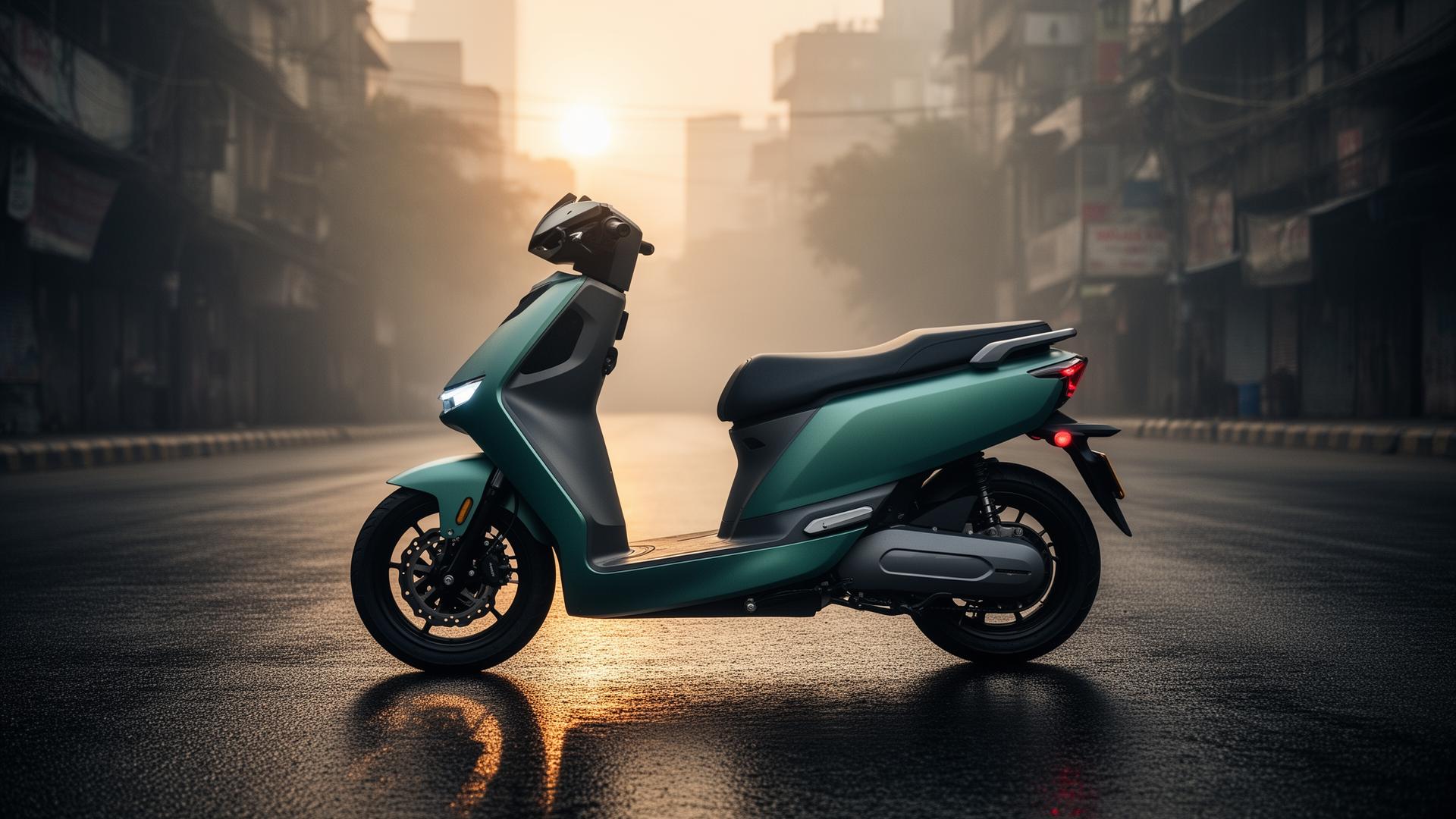 ARA electric scooter parked on a Dhaka street at dawn
